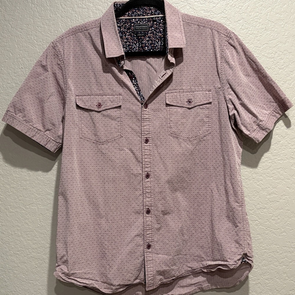 7 DIAMONDS For Buckle Men XL Mauve Geometric Print Short Sleeve Button Up Shirt